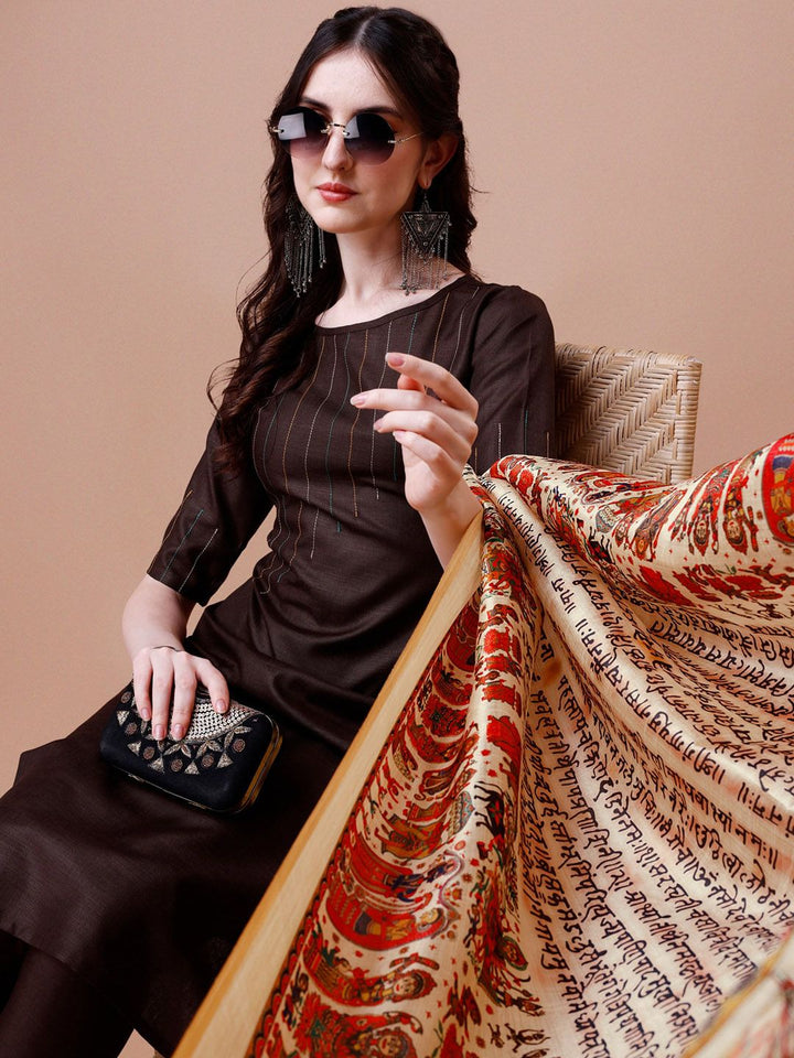 KALINI Regular Thread Work Kurta with Trousers & Dupatta