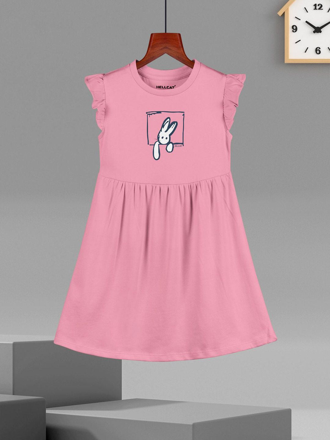 HELLCAT Girls Pack of 2 Printed Flutter Sleeves Cotton Fit and Flare Dresses
