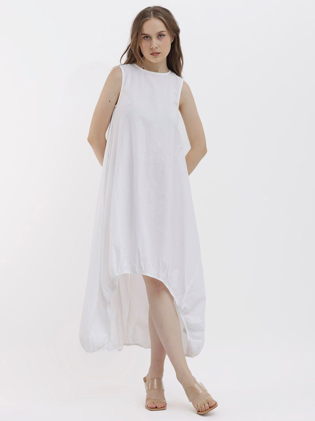 RAREISM Rounf Neck Striped A-Line Maxi Dress