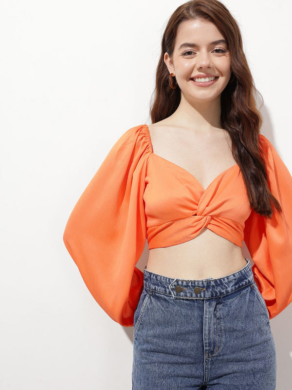 DressBerry Sun-Kissed Satin Twist-Front Crop Top