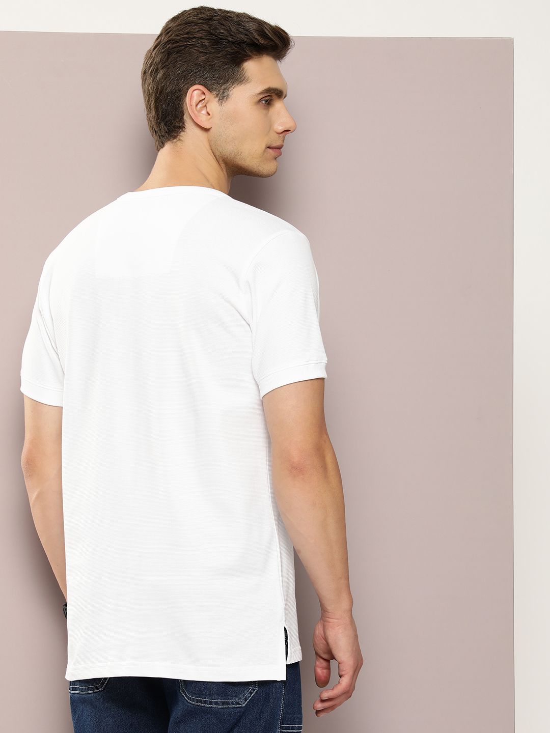 DILLINGER Men Henley Neck Honeycomb Structure T-shirt