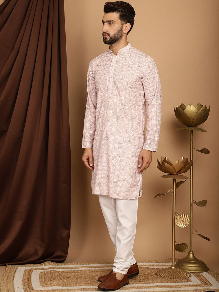 SOJANYA Floral Printed Band Collar Thread Work Regular Pure Cotton Kurta with Churidar