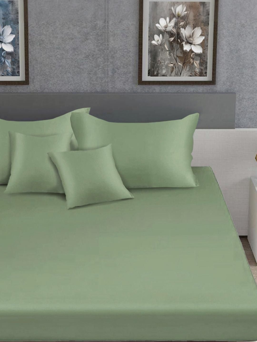 KLOTTHE Olive Green 400 TC Super King Bedsheet with 2 Pillow Covers