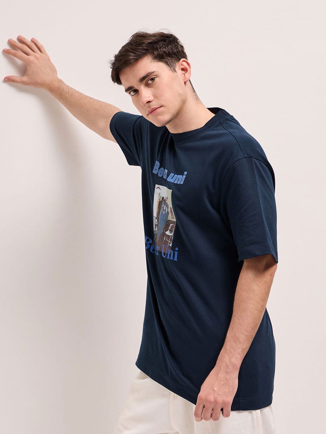 THE BEAR HOUSE Men Graphic Printed Round Neck Pure Cotton Oversized T-shirt