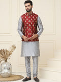 SOJANYA Mandarin Collar Silk Cotton Straight Kurta dengan jaket Churidar & Nehru