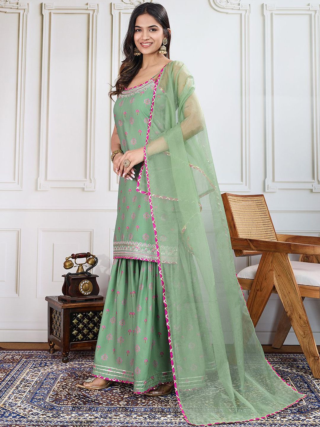 House of Pataudi Printed Kurti Sharara With Dupatta