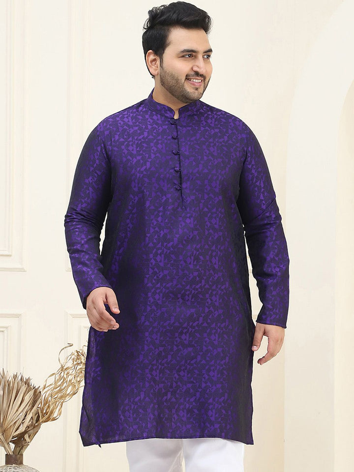 SOJANYA Plus Geometric Woven Design Mandarin Collar Long Sleeves Straight Kurta