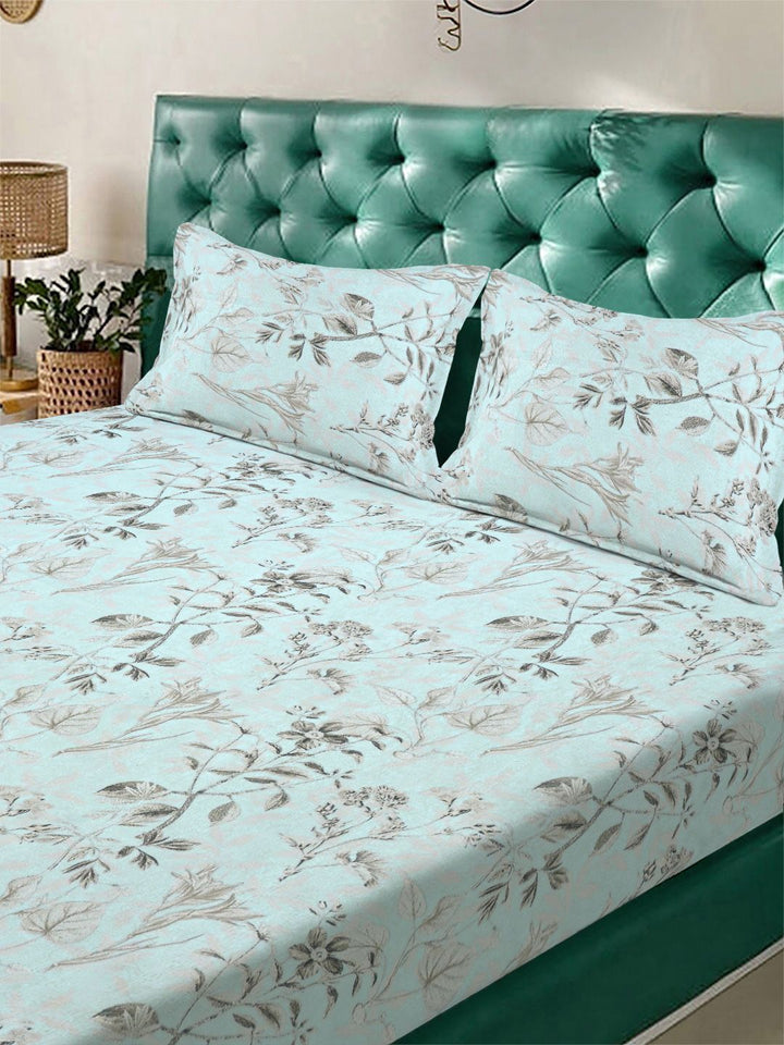 Myntra Elegant Homes Green Floral Printed Dilengkapi 400 TC King Bedsheet Dengan 2 Sarung Bantal