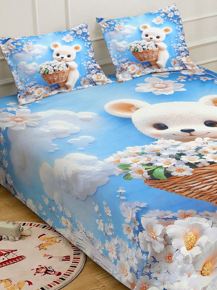 Klotthe Animal Printed Fitted 400 TC Double King 7D Bedsheet & 2 Pillow Cover- 250X225 cm