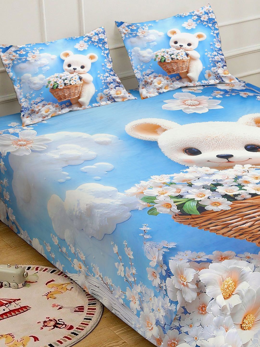 Klotthe Animal Printed Fitted 400 TC Double King 7D Bedsheet & 2 Pillow Cover- 250X225 cm