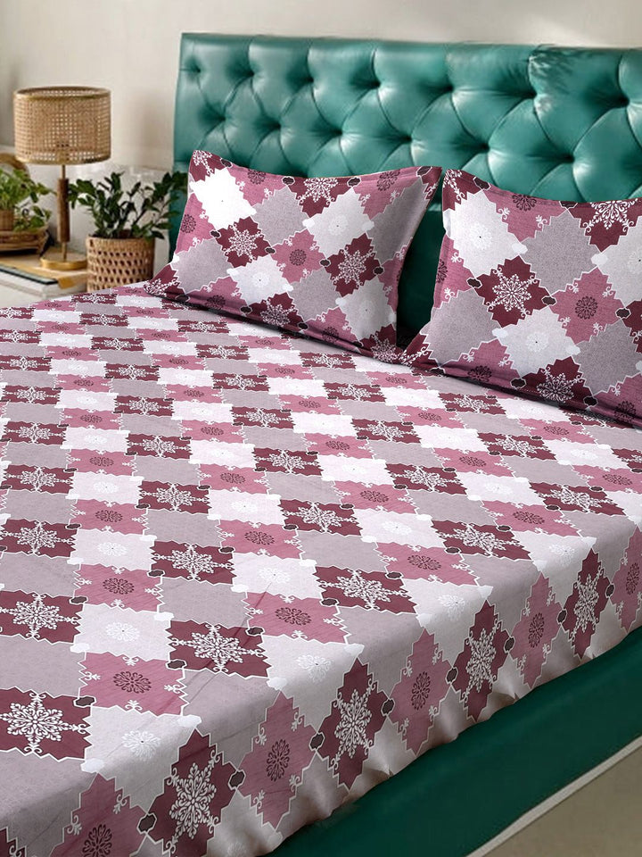 Myntra Elegant Homes Pink Geometric Fitted 400 TC Cotton Set Cadar King 2.50 m x 2.25 m