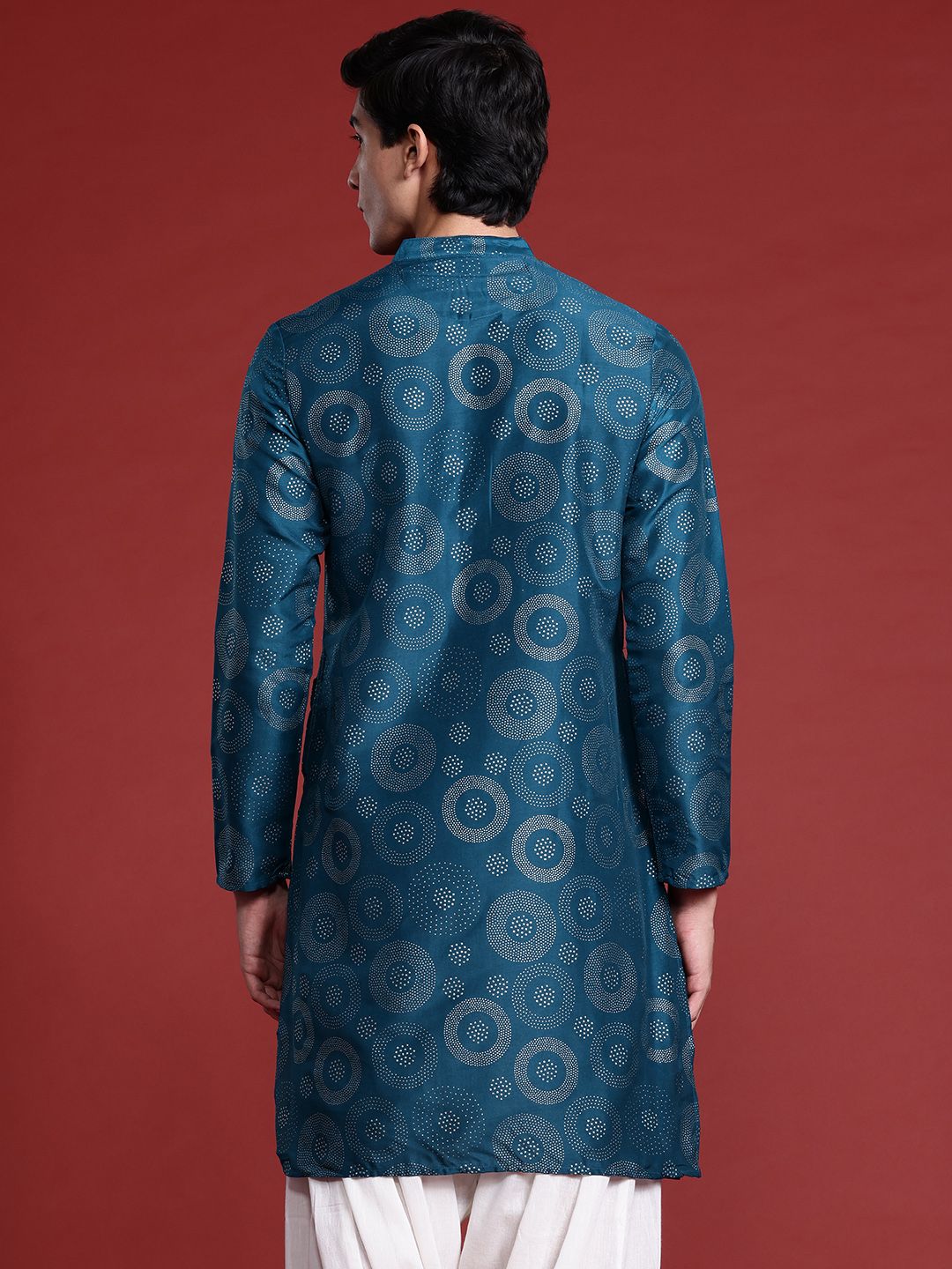 Anouk Geometric Printed Mandarin Collar Straight Kurta