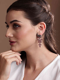 PANASH Silver-Plated Cubic Zirconia Studded Peacock Shaped Drop Earrings