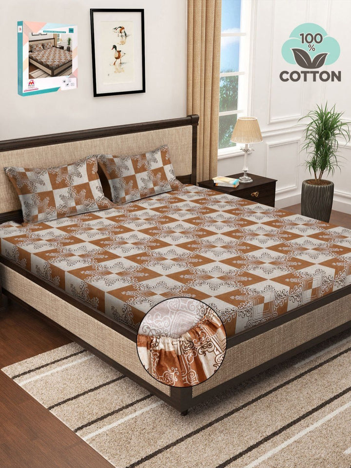Myntra Elegant Homes Brown & White Floral 400 TC King Bedsheet with 2 Pillow Covers