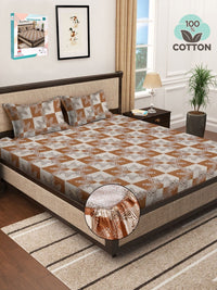 Myntra Elegant Homes Brown & White Floral 400 TC King Bedsheet with 2 Pillow Covers