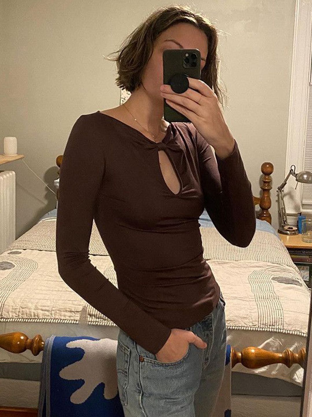DressBerry Women Keyhole Neck Long Sleeves Top