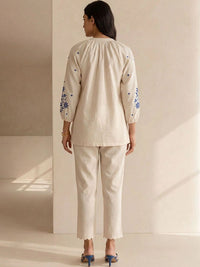 House of Chikankari Floral Embroidered Tie-Up Neck Cotton Top
