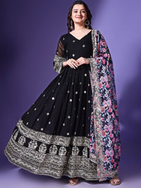 KALINI Floral Embroidered Sequinned V Neck Georgette Anarkali Kurta