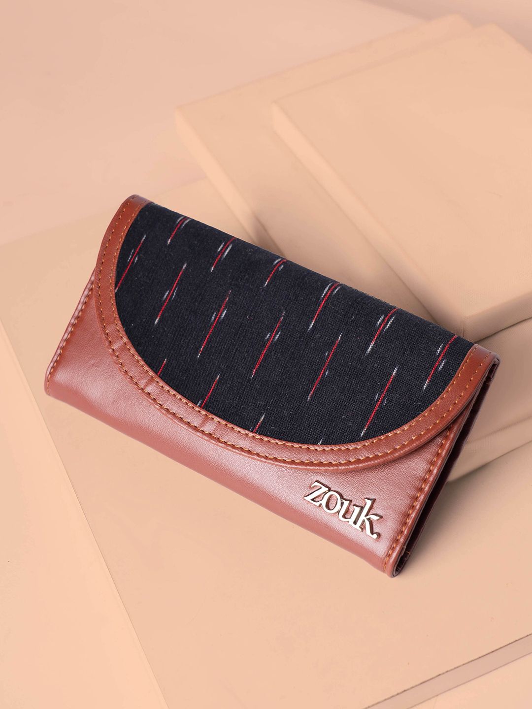 ZOUK Women Ikat Gre Red Kyra Flap Wallet