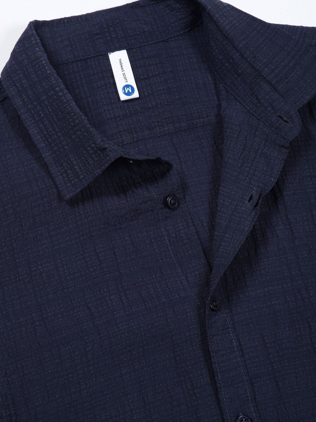 Thomas Scott Men Classic Slim Fit Spread Collar Textured Casual Shirt