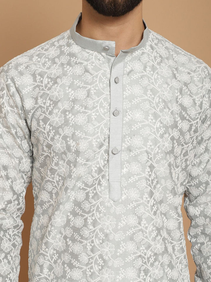 Anouk Men Grey Geometric Thread Work Pathani Kurta