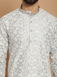 Anouk Men Grey Geometric Thread Work Pathani Kurta