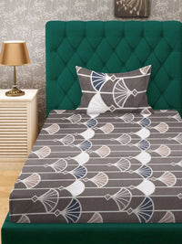 Myntra Elegant Homes Coklat & Putih Bunga 300 TC Cadar Tempat Tidur Single dengan 1 Sarung Bantal