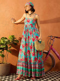 Pink Paprika by SASSAFRAS Floral Printed Gathered or Pleated Maxi Dress