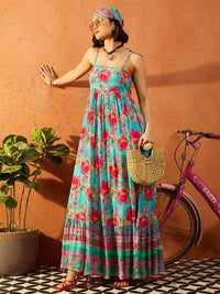 Pink Paprika by SASSAFRAS Floral Printed Gathered or Pleated Maxi Dress