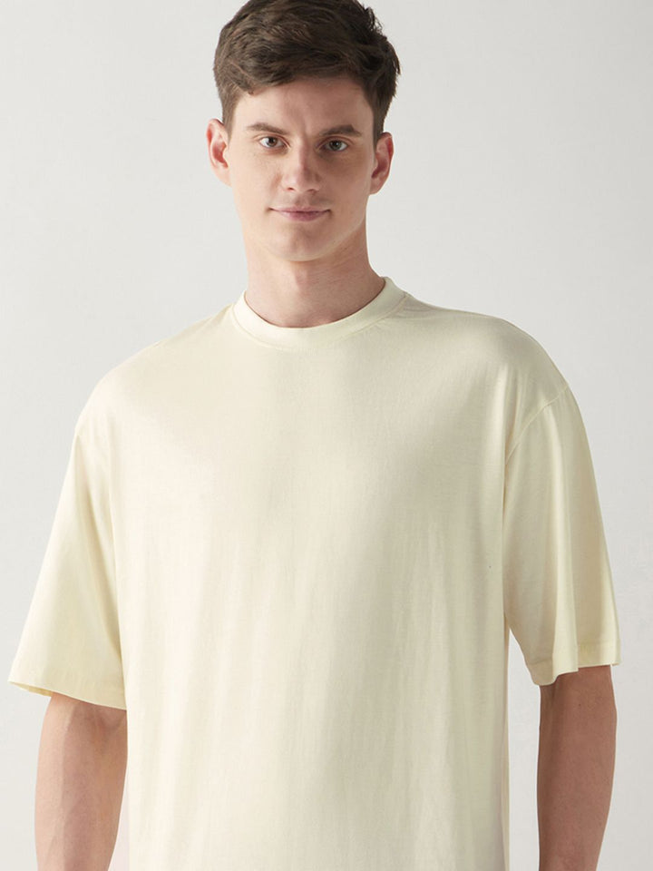 Bewakoof Men Cotton White Solid Oversize T-Shirt