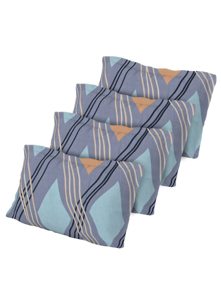 KLOTTHE Grey Geometric Printed Fitted 300 TC Double King Bedsheet With 4 Pillow Covers