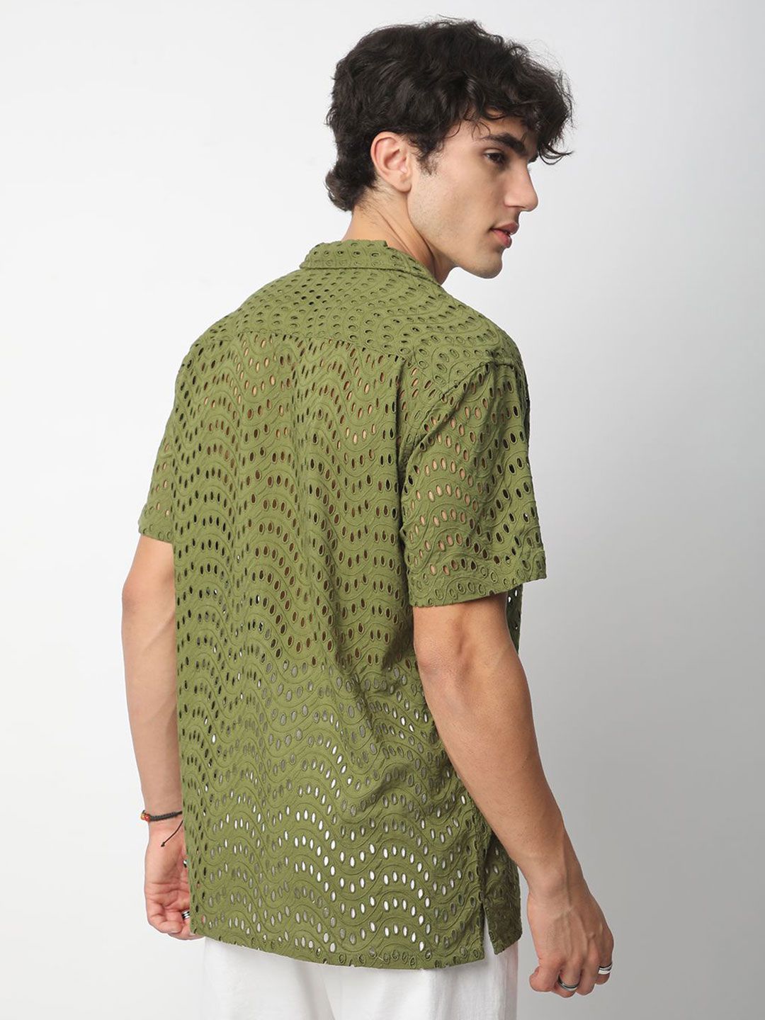 VASTRADO Men Classic Cuban Collar Textured Cotton Oversized Casual Shirt