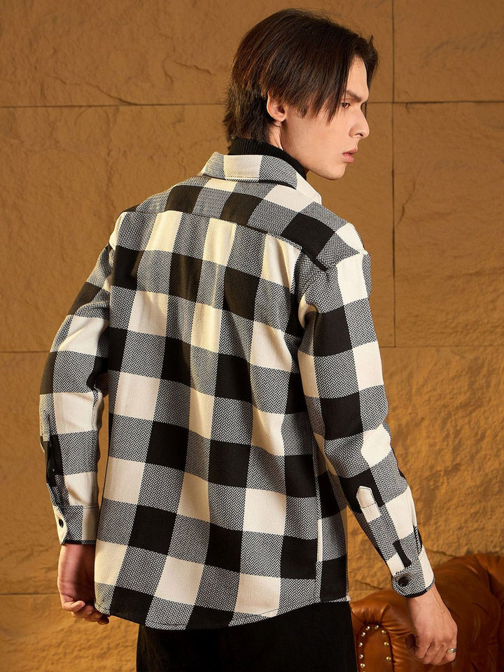 DENNISON Men Double Pocket Drop Shoulder Oversized Cotton Checked Shacket