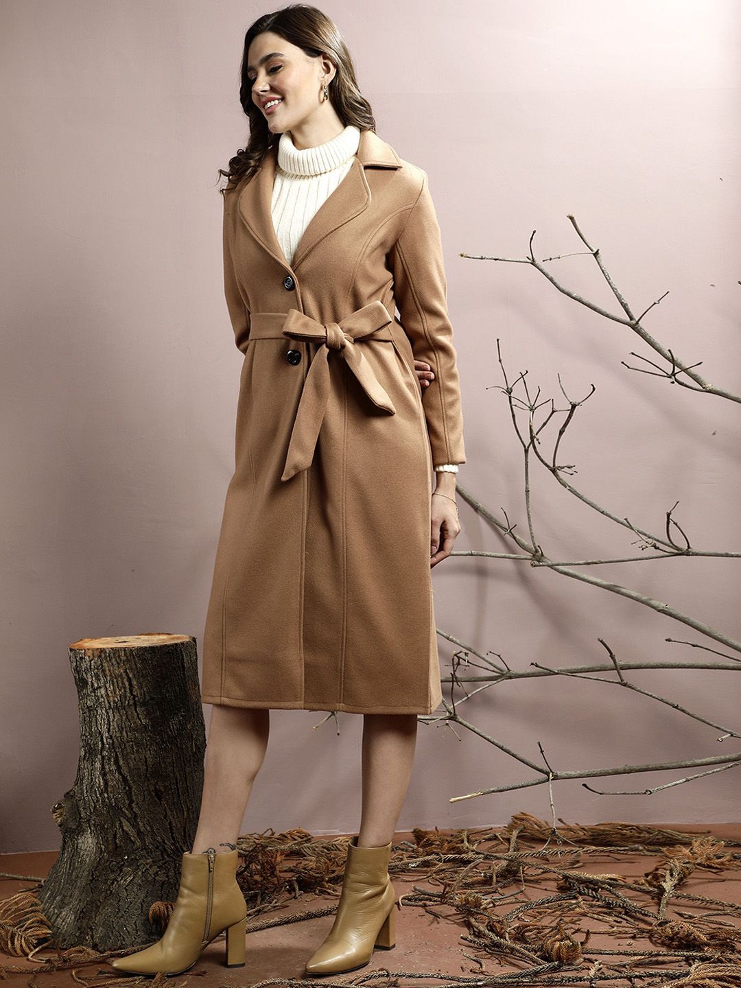 Athena Women Notched Collar Longline Overcoat