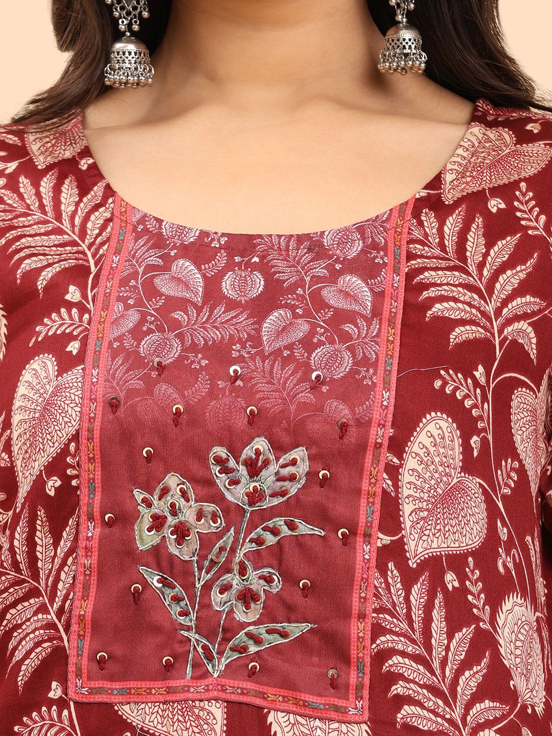 Mamicha Floral Printed Sequinned Pure Cotton Straight Kurta with Palazzo & Dupatta