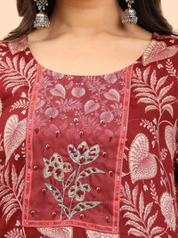 Mamicha Floral Printed Sequinned Pure Cotton Straight Kurta with Palazzo & Dupatta