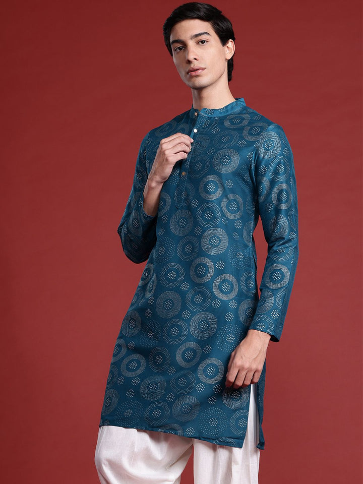 Anouk Geometric Printed Mandarin Collar Straight Kurta