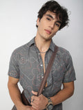 VASTRADO Men Classic Spread Collar Geometric Self Design Cotton Slim Fit Casual Shirt