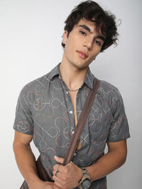 VASTRADO Men Classic Spread Collar Geometric Self Design Cotton Slim Fit Casual Shirt