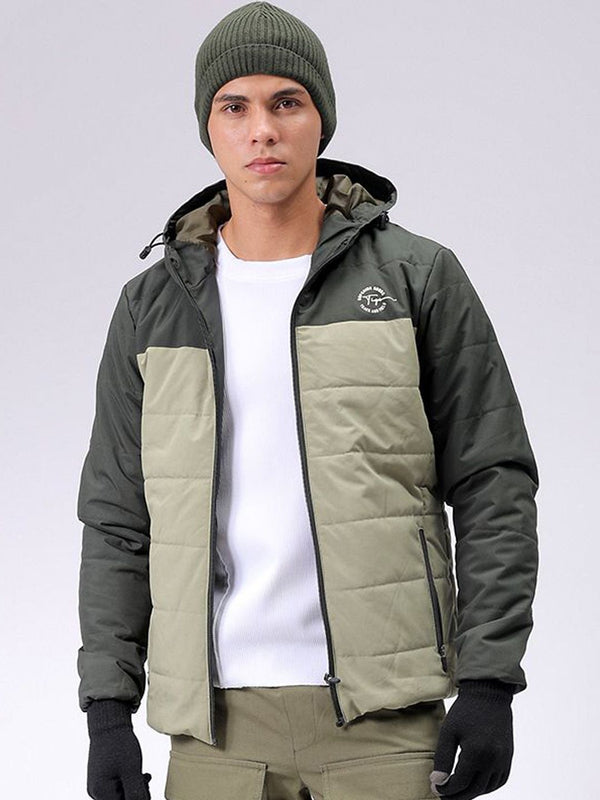 The Indian Garage Co Men Hooded Colourblocked Slim Fit Puffer Jacket