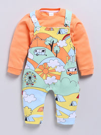 Moms Love Infant Boys Graphic Printed Cotton Dungaree & T-Shirt