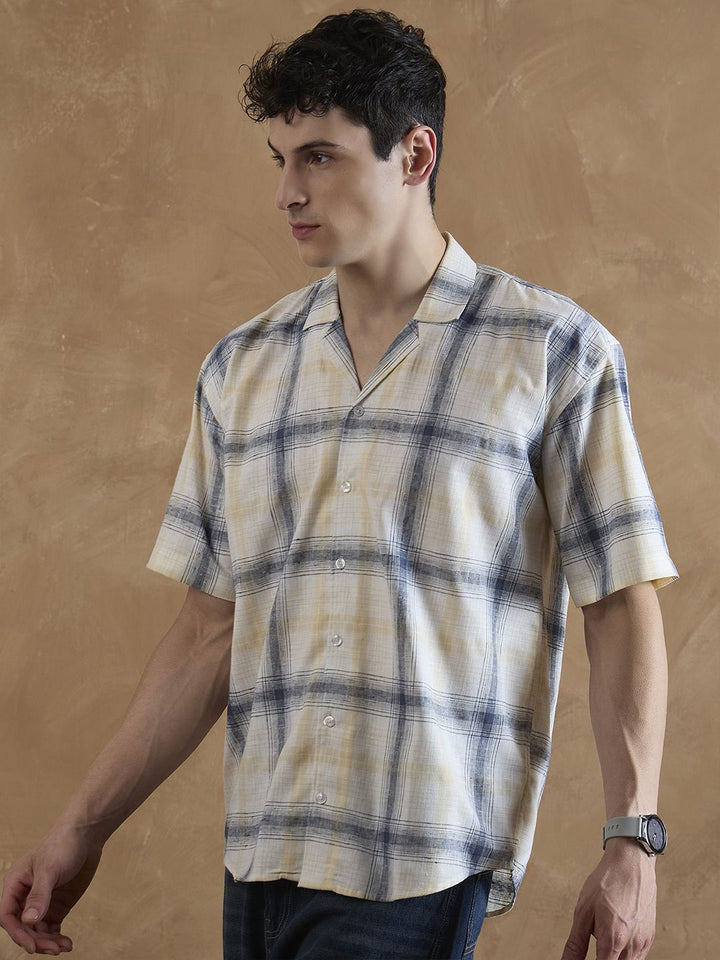 DENNISON Men Oversized Checked Cuban Collar Shirt