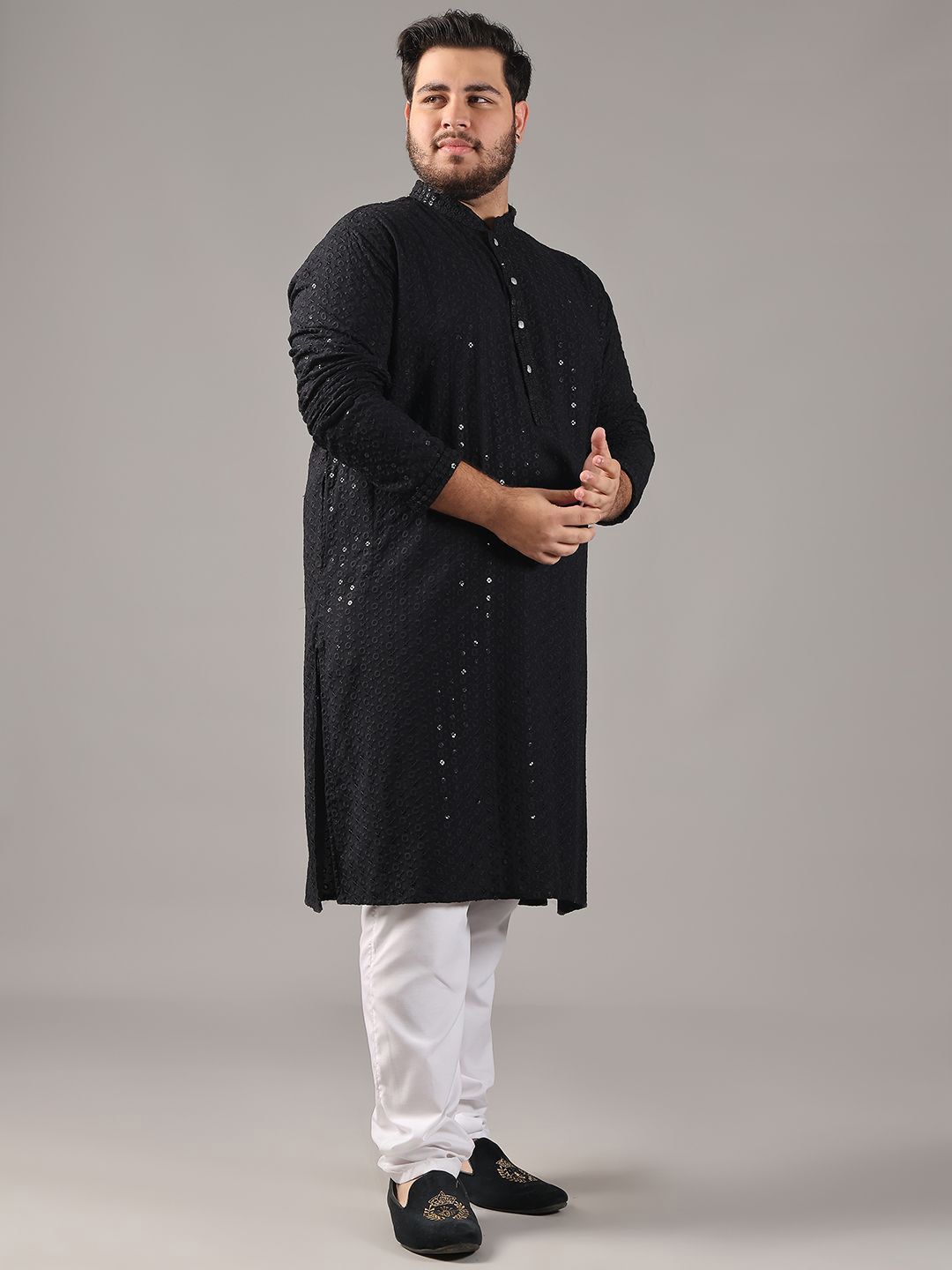 SOJANYA PLUS Plus Size Men Ethnic Motifs Embroidered Pure Cotton Straight Kurta & Pyjamas