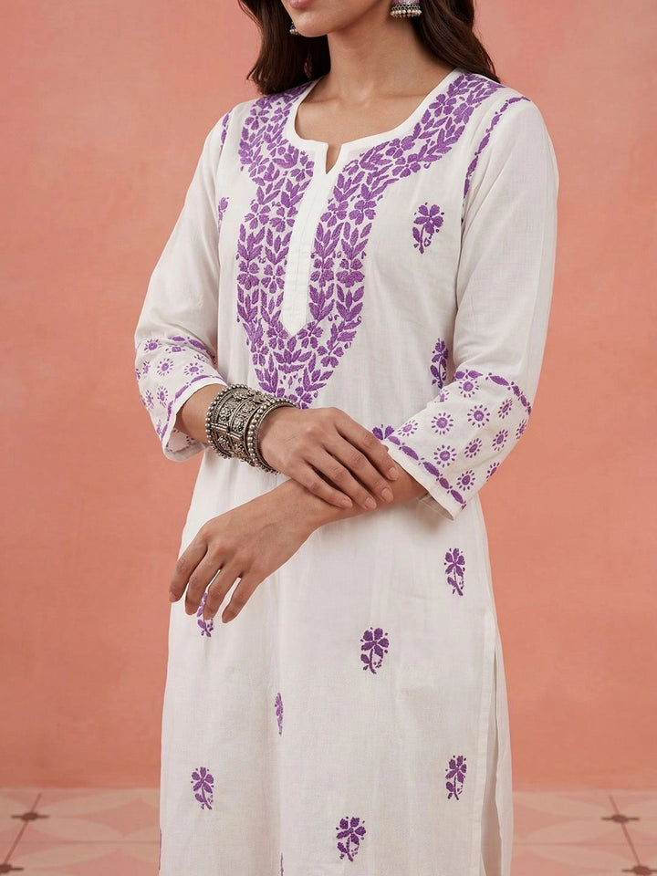 Kurta Kerja Benang Sulam Bunga Rumah Wanita Chikankari