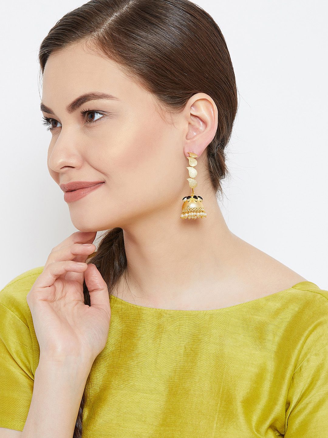 Anouk Gold-Plated Stone Studded & Beaded Dome Shaped Jhumkas