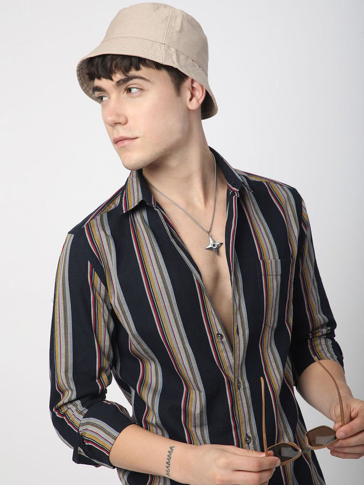 VASTRADO Men Classic Slim Fit Multi Stripes Opaque Striped Pure Cotton Casual Shirt