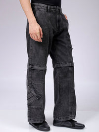 The Indian Garage Co Men Mid Rise Clean Look Wide Leg Relaxed Baggy Fit Cargo Jeans