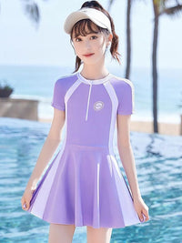 YK Girls Printed Round Neck Swim Dress