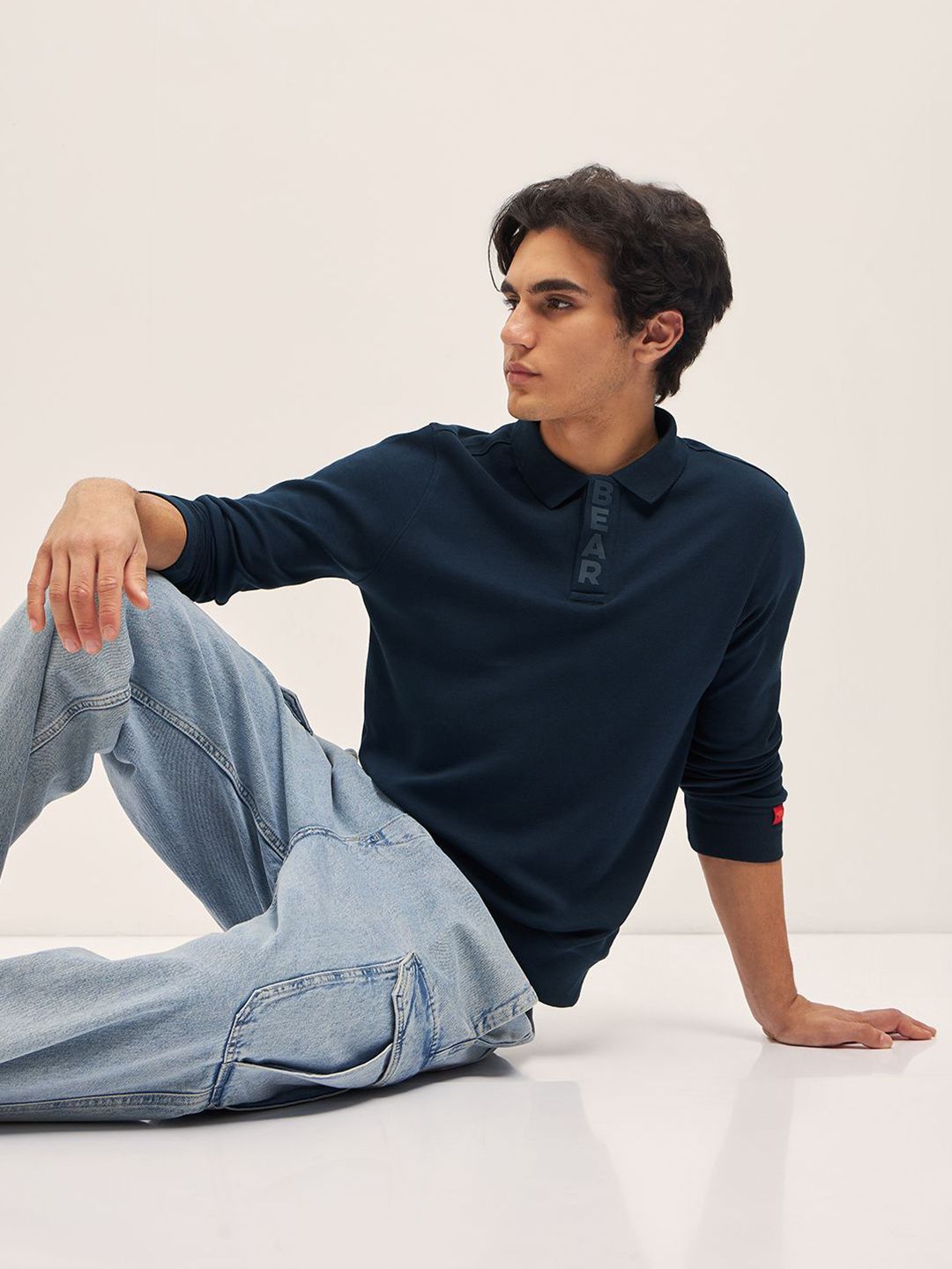 THE BEAR HOUSE Solid Polo Collar Pure Cotton Slim Fit T-shirt