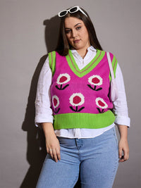 SASSAFRAS Curve Women Floral Printed Sweater Vest